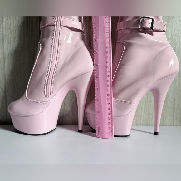 Pleaser Adore baby pink Patent Thigh High Boots - 5”1/2 Heel - Size 8 - Picture 9 of 13